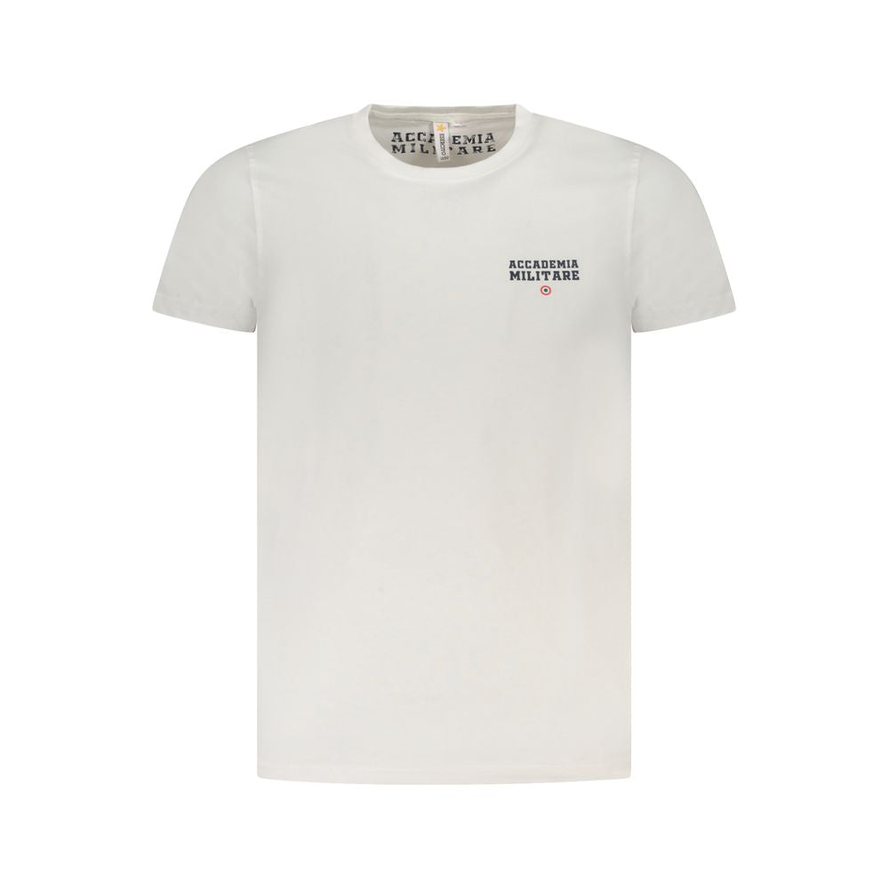 Accademia Militare White Cotton T-Shirt with short sleeves, crew neck, and academy logo print.