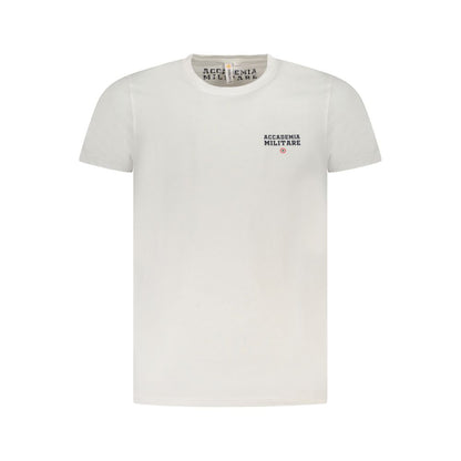 Accademia Militare White Cotton T-Shirt with short sleeves, crew neck, and academy logo print.