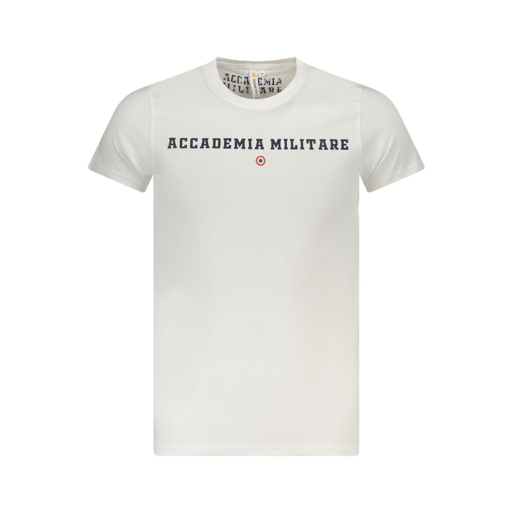 Accademia Militare White Cotton T-Shirt with short sleeves, crew neck, and logo print