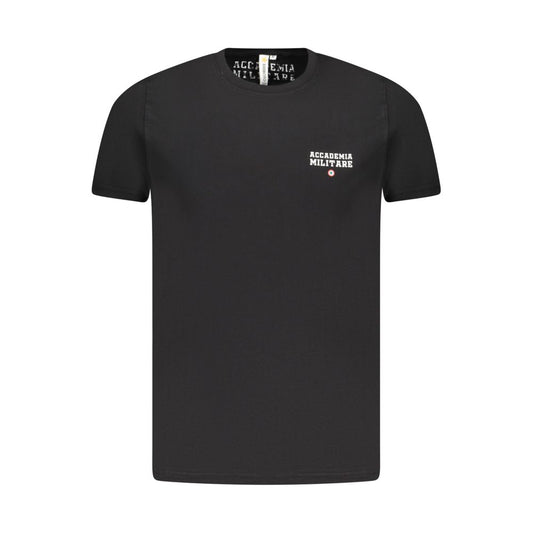 Accademia Militare Black Cotton T-Shirt with short sleeves, crew neck, and logo print design.