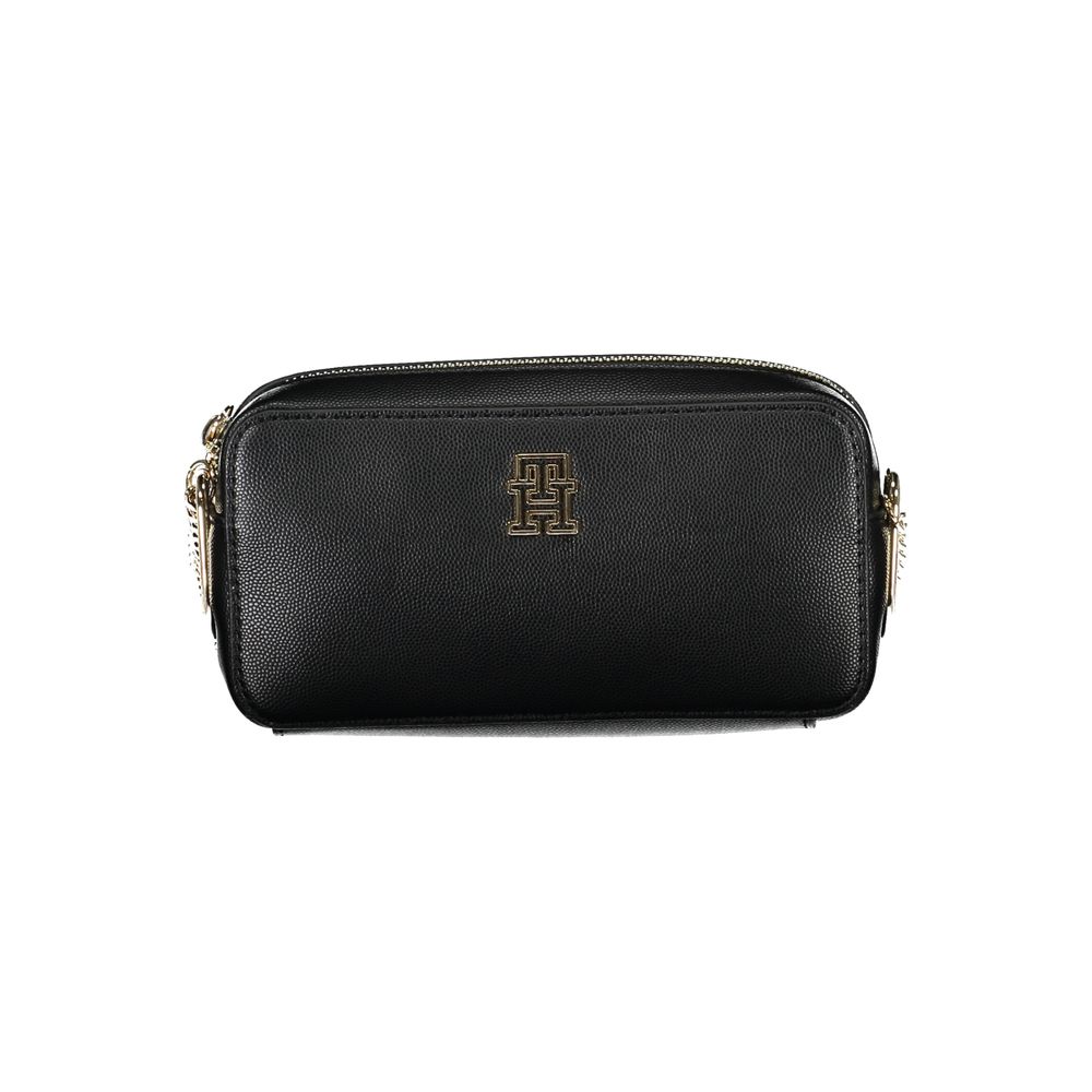 Tommy Hilfiger Black Polyethylene Handbag with chain shoulder strap, external and internal pockets, and contrast details.