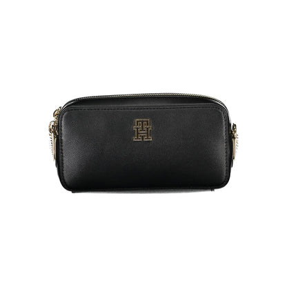 Tommy Hilfiger Black Polyethylene Handbag with chain shoulder strap, external and internal pockets, and contrast details.
