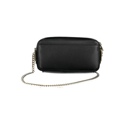Tommy Hilfiger Black Polyethylene Handbag with chain shoulder strap, external and internal pockets, and contrast details.