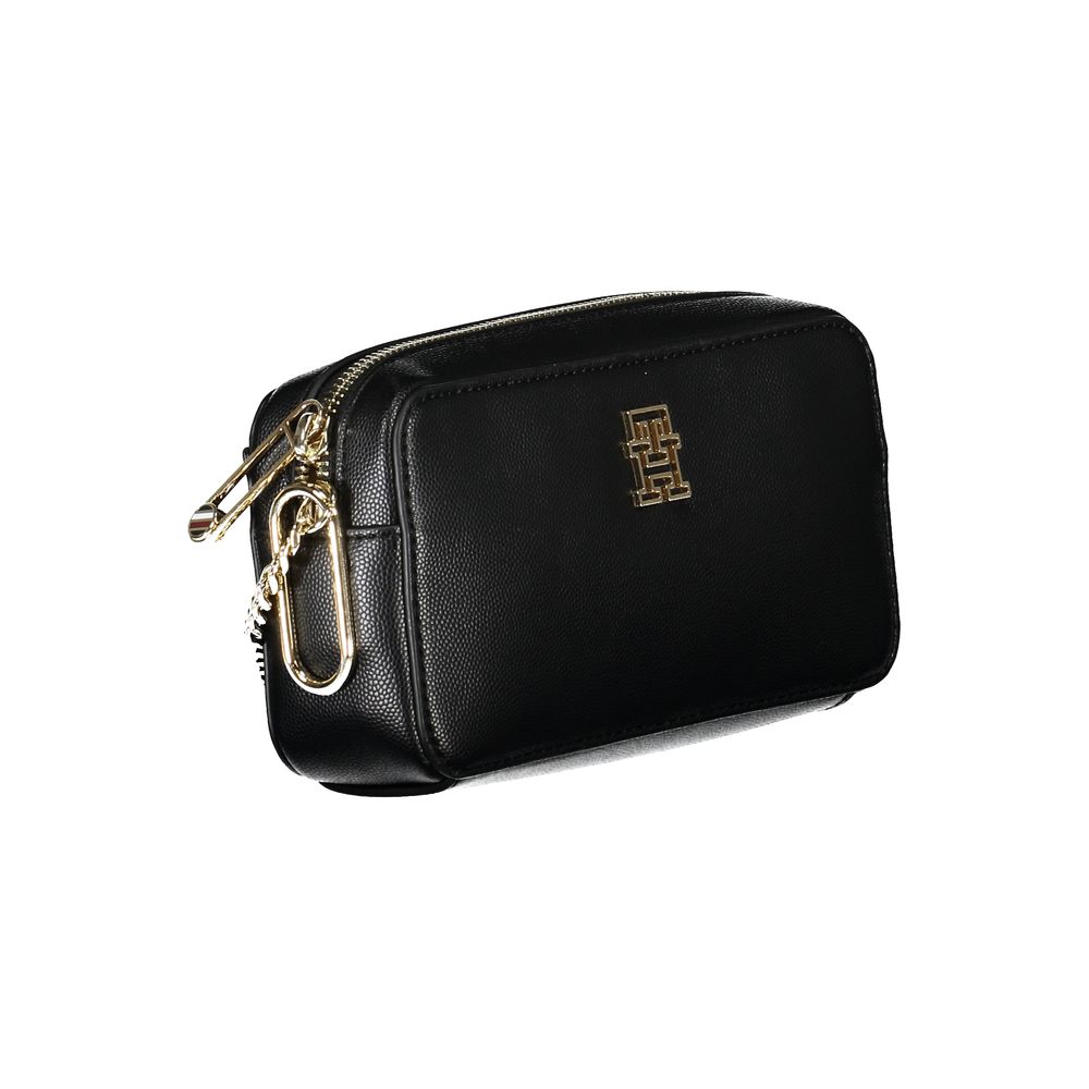 Tommy Hilfiger Black Polyethylene Handbag with chain shoulder strap, external and internal pockets, contrast details, and logo.