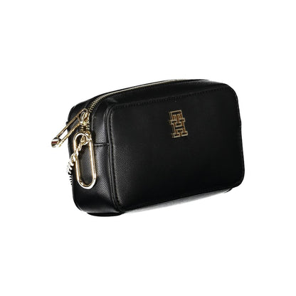 Tommy Hilfiger Black Polyethylene Handbag with chain shoulder strap, external and internal pockets, contrast details, and logo.