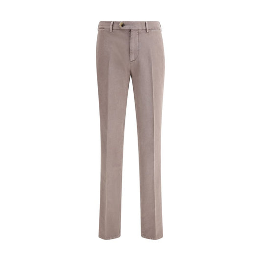 Brunello Cucinelli Gray Cotton Casual Pants with monochrome pattern and regular fit, featuring belt loops and multiple pockets.