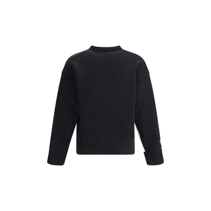 Back view of Dsquared² Black Wool Sweatshirt with ribbed cuffs and hem showcasing the brand's iconic style and design.