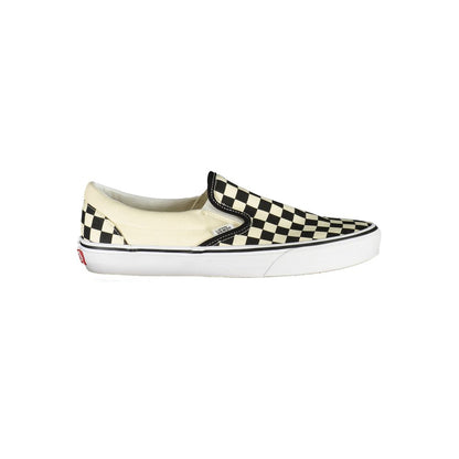 Vans White Polyester Sneaker, checked slip-on sports shoe with elastic and contrasting details, classic style.