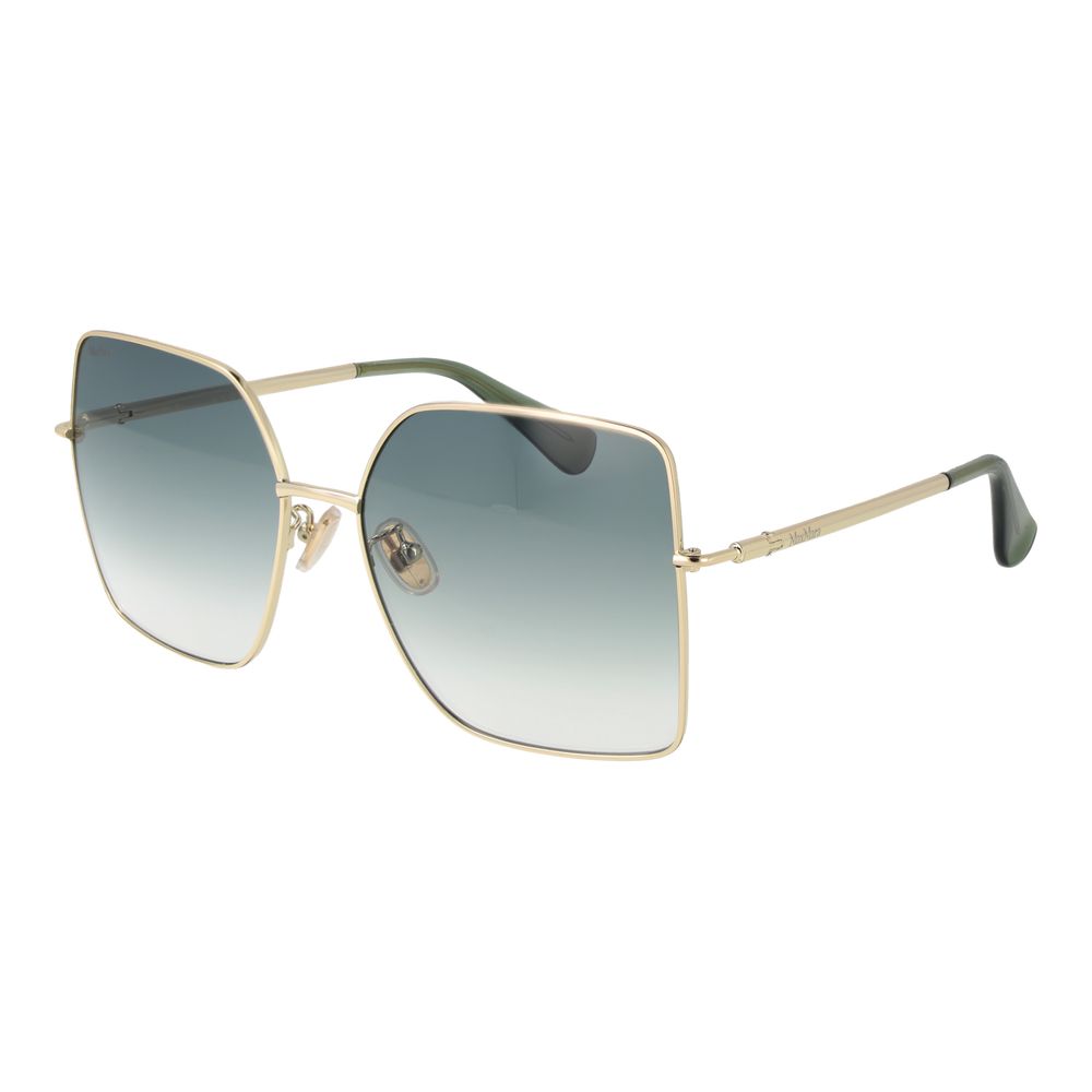 Max Mara Gold Metal Sunglasses with full-rim gold frame, gradient green lenses, butterfly style for women, UV protection.