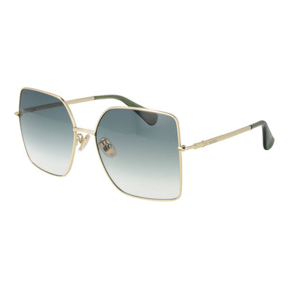 Max Mara Gold Metal Sunglasses with full-rim gold frame, gradient green lenses, butterfly style for women, UV protection.