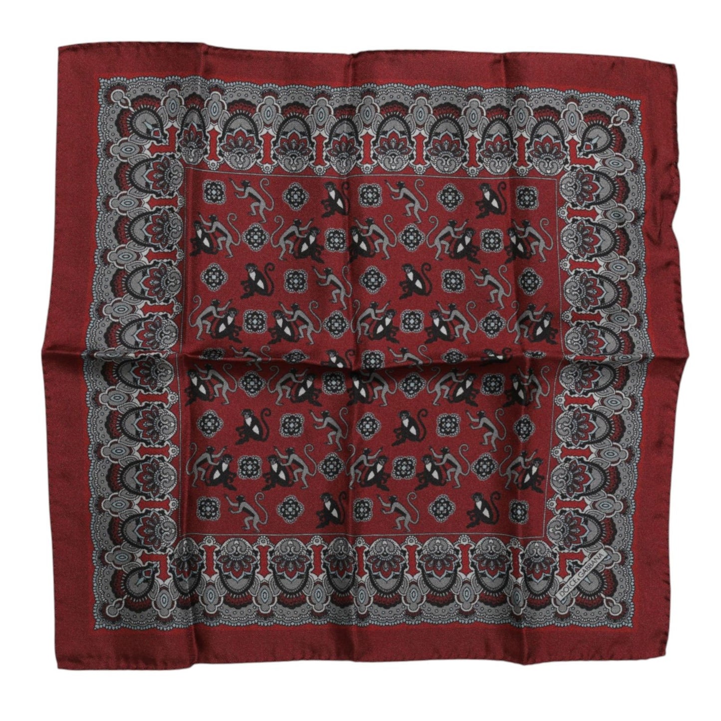 Dolce & Gabbana Maroon Monkey Print Silk Square Foulard Scarf