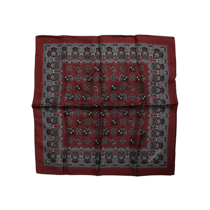 Dolce & Gabbana Maroon Monkey Print Silk Square Foulard Scarf