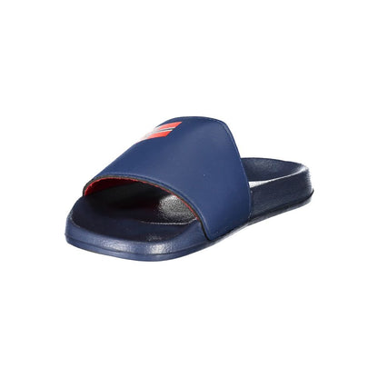 Norway 1963 Blue Plastic Men Sandal with distinctive print and logo, perfect for trendy and luxurious casual wear.