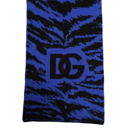 Dolce & Gabbana Blue Black Logo Neck Warmer Wrap Shawl Scarf