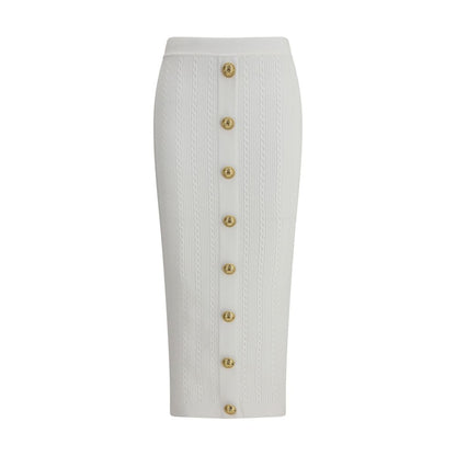 Balmain White Viscose Midi Skirt