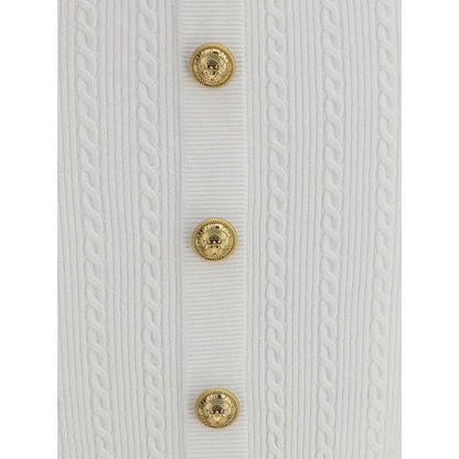Balmain White Viscose Midi Skirt