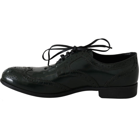 Dolce & Gabbana Green Leather Broque Oxford Wingtip Shoes LA5978-35