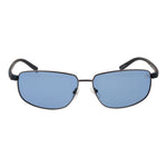 Timberland Gray Men Sunglass with full-rim gunmetal metal frame and grey polarized lenses, offering 100% UVA & UVB protection, rectangle style.