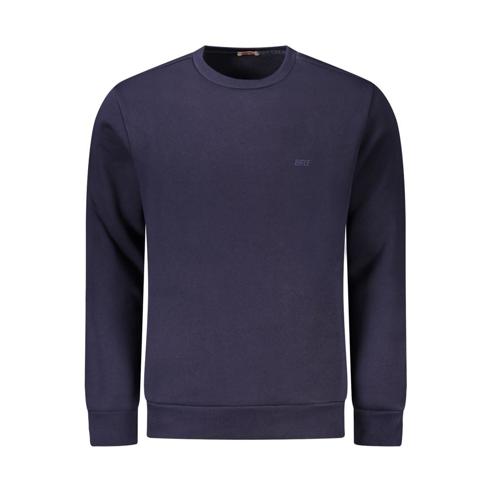 Rifle Blue Cotton Men Sweater with long sleeves and crew neck, featuring a subtle logo. Perfect blend of comfort and modern style.