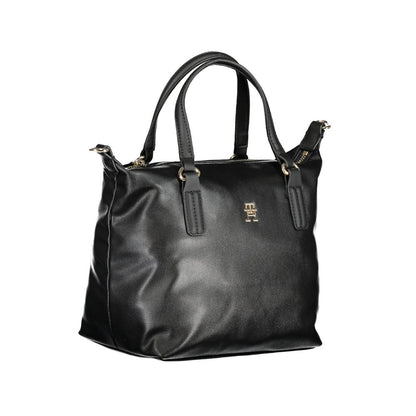 Tommy Hilfiger Black Polyester Handbag with two handles and adjustable removable shoulder strap.