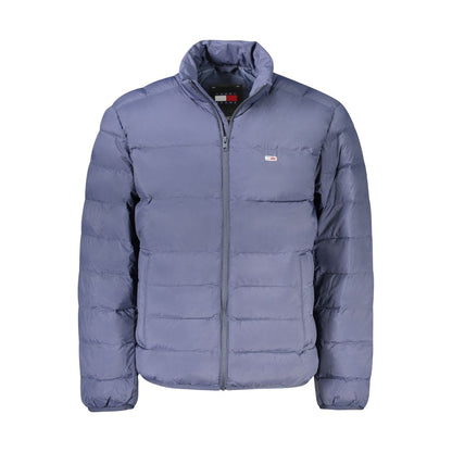 Tommy Hilfiger Blue Polyamide Men Jacket with long sleeves, zip closure, iconic logo, and multiple pockets for functionality.