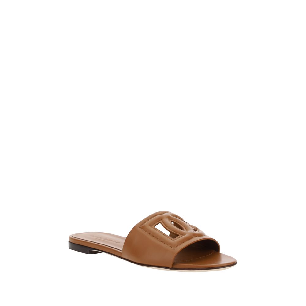 Dolce & Gabbana Brown Calf Leather Bos Taurus Flat Sandals