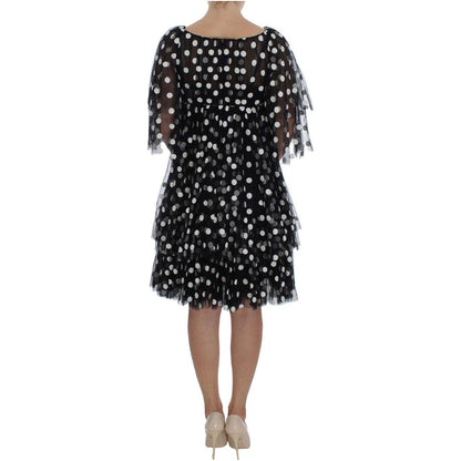 Dolce & Gabbana Black White Polka Dotted Ruffled Dress