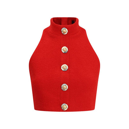Balmain Red Fleece Wool Top
