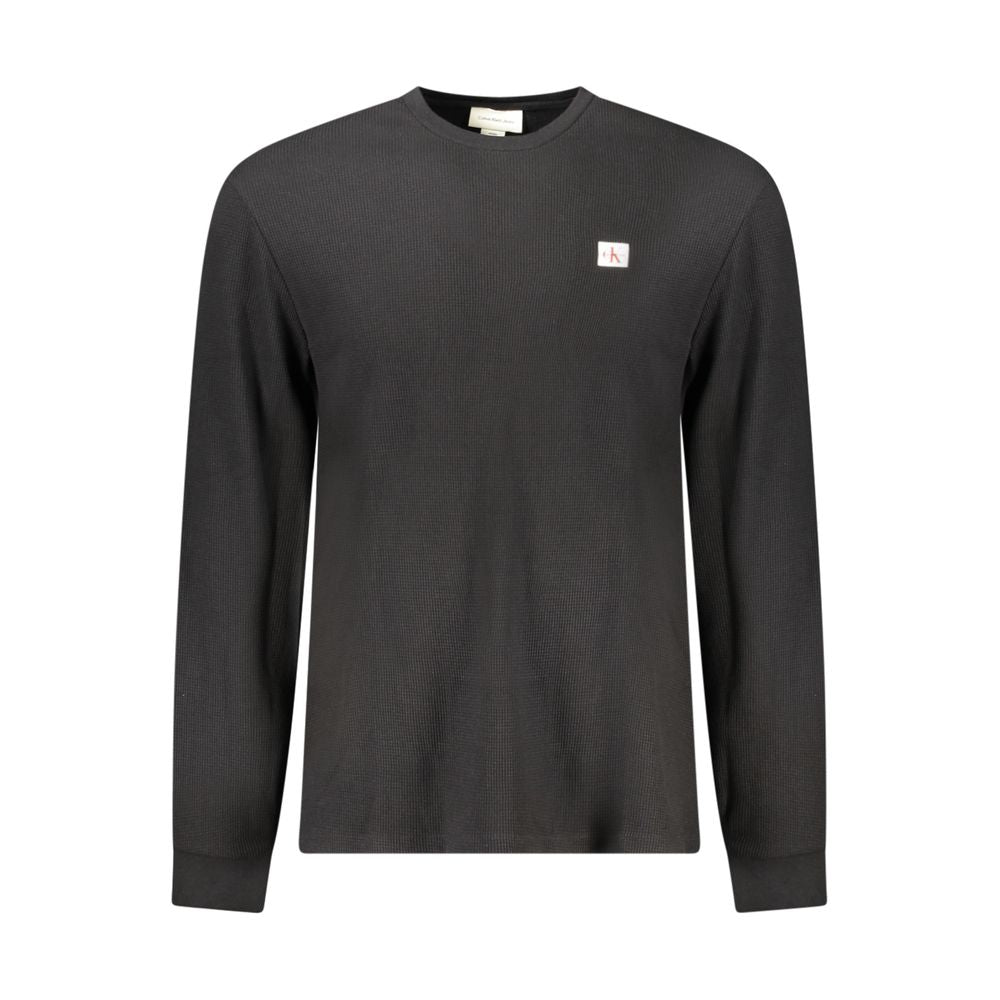 Calvin Klein Black Cotton Men Sweater with crew neck and iconic logo, perfect for modern sophistication and style.