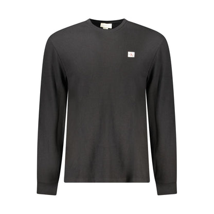 Calvin Klein Black Cotton Men Sweater with crew neck and iconic logo, perfect for modern sophistication and style.