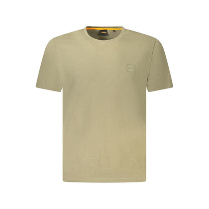 Hugo Boss Green Cotton Men T-Shirt with logo and embroidery, perfect for a stylish casual look, short-sleeve crew neck design in rich green hue.