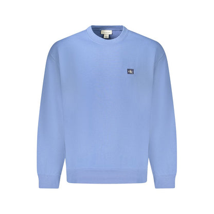 Calvin Klein Blue Cotton Men Sweater with iconic logo and sustainable elements, combining style and comfort in a vibrant blue hue.