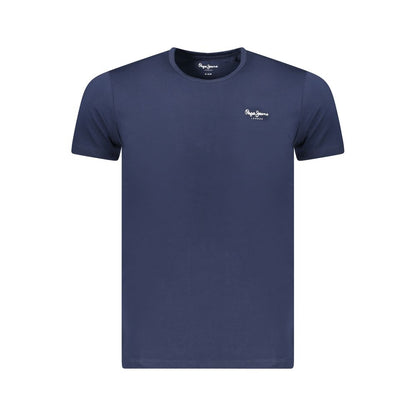 Pepe Jeans Blue Cotton Men T-Shirt with crew neck, slim fit, sustainable material, and stylish print for eco-conscious fashion.