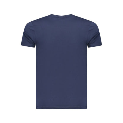 Pepe Jeans Blue Cotton Men T-Shirt back view showcasing slim-fit design and sustainable fabric.