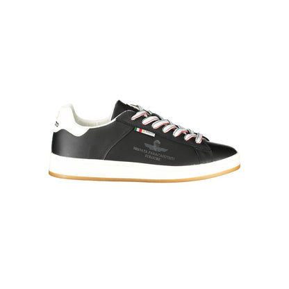 Esercito 1659 Black Leather Men Sneaker with contrasting details and logo, embodying modern athletic style.
