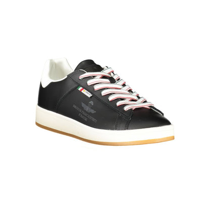 Esercito 1659 Black Leather Men Sneaker with bold contrasting details and iconic logo, showcasing modern athletic style.