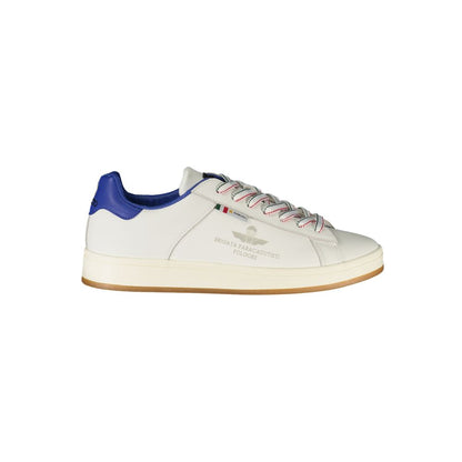 Esercito 1659 White Leather Men Sneaker with royal blue accents and iconic logo on the side view.