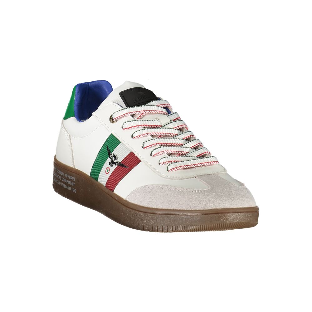 Esercito 1659 White Leather Men Sneaker with bold accents and iconic logo, showcasing a crisp white aviation hue for a stylish statement.