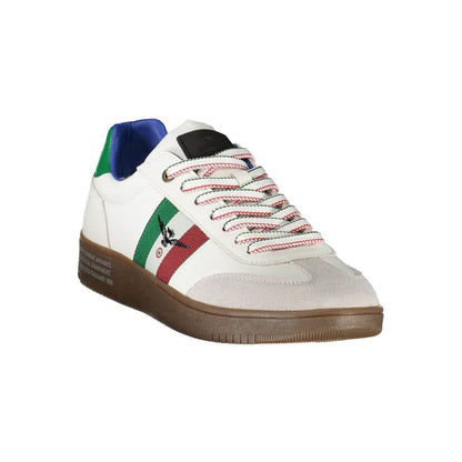Esercito 1659 White Leather Men Sneaker with bold accents and iconic logo, showcasing a crisp white aviation hue for a stylish statement.