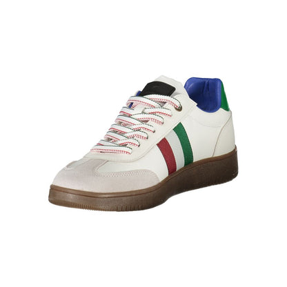 Esercito 1659 White Leather Men Sneaker with colorful accent stripes and patterned laces on a transparent background.