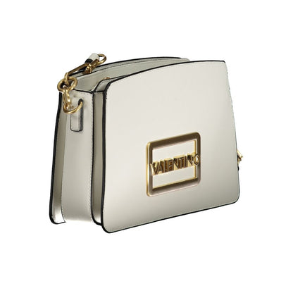 Mario Valentino White Polyethylene Handbag with removable strap, logo accent, and multiple compartments.