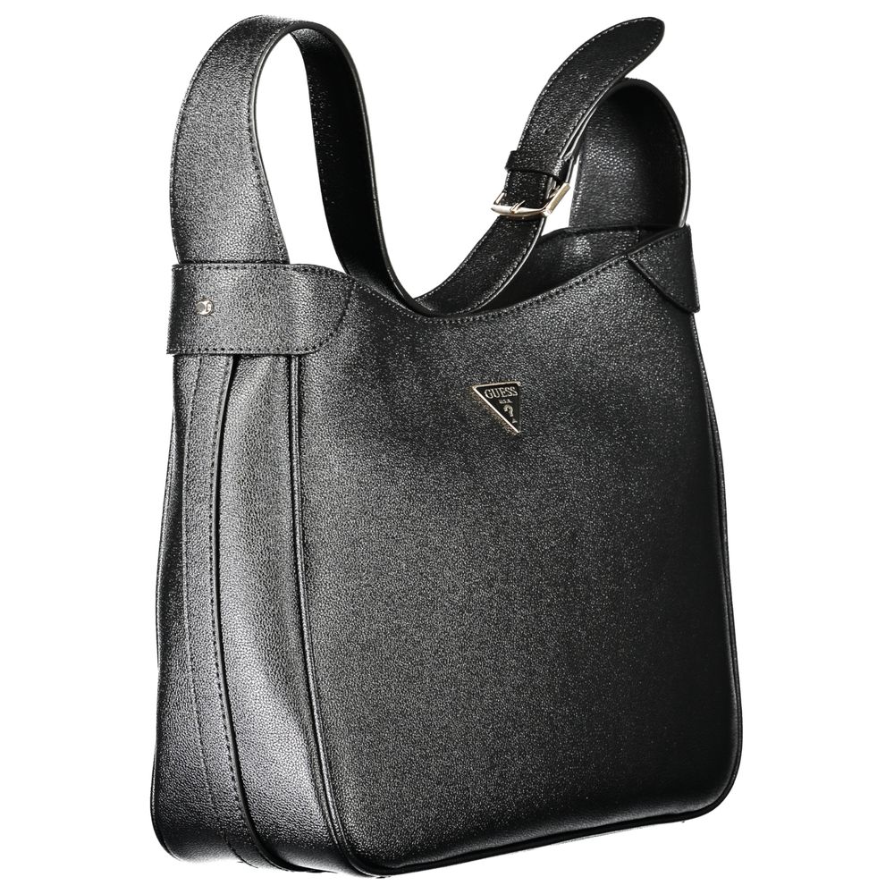Guess Jeans Black Polyethylene Handbag with adjustable shoulder handle, internal pocket, document spaces, snap closure, logo.