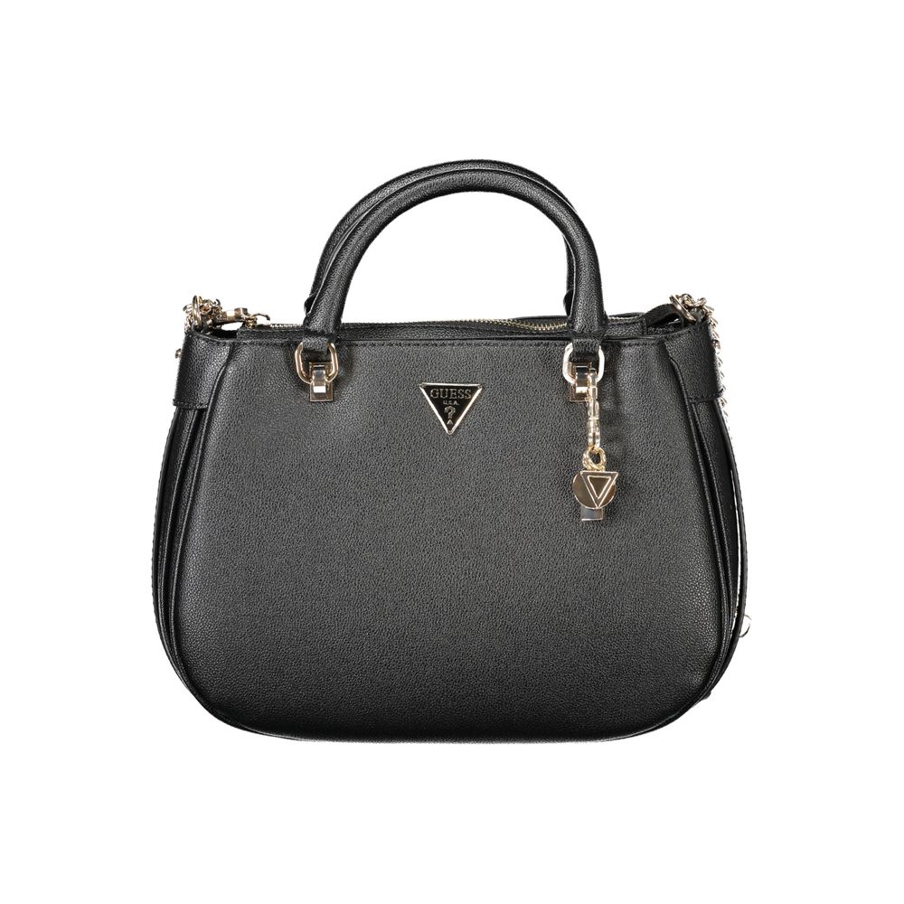 Elegant Guess Jeans Black Polyethylene Handbag with chain strap and multiple compartments.