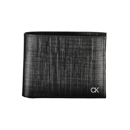 Calvin Klein Black Leather Wallet with logo, RFID blocking, card spaces, and coin purse.