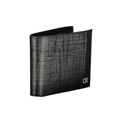 Calvin Klein Black Leather Wallet with RFID blocking, logo, card slots, and coin purse.