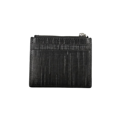 Calvin Klein Black Leather Wallet with card holder, central pocket, and zip closure, featuring logo detailing.