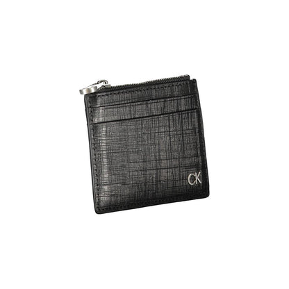 Calvin Klein Black Leather Wallet with card holder, central pocket, zip closure, and logo detailing.