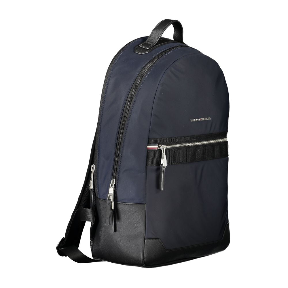 Tommy Hilfiger Blue Polyester Backpack with adjustable straps, external pocket, and logo