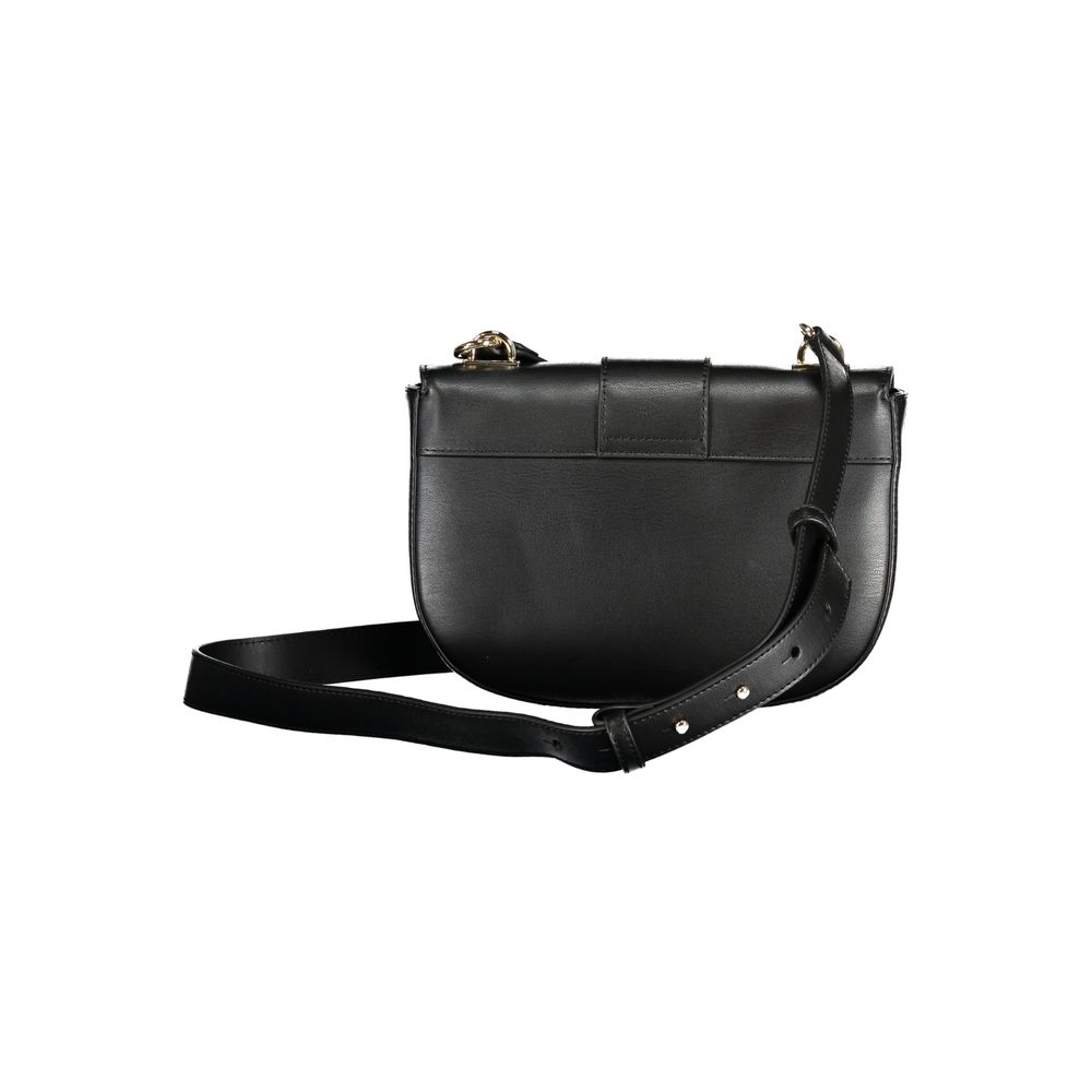 Tommy Hilfiger Black Polyethylene Handbag with adjustable shoulder strap, internal pockets, snap closure, and logo details.