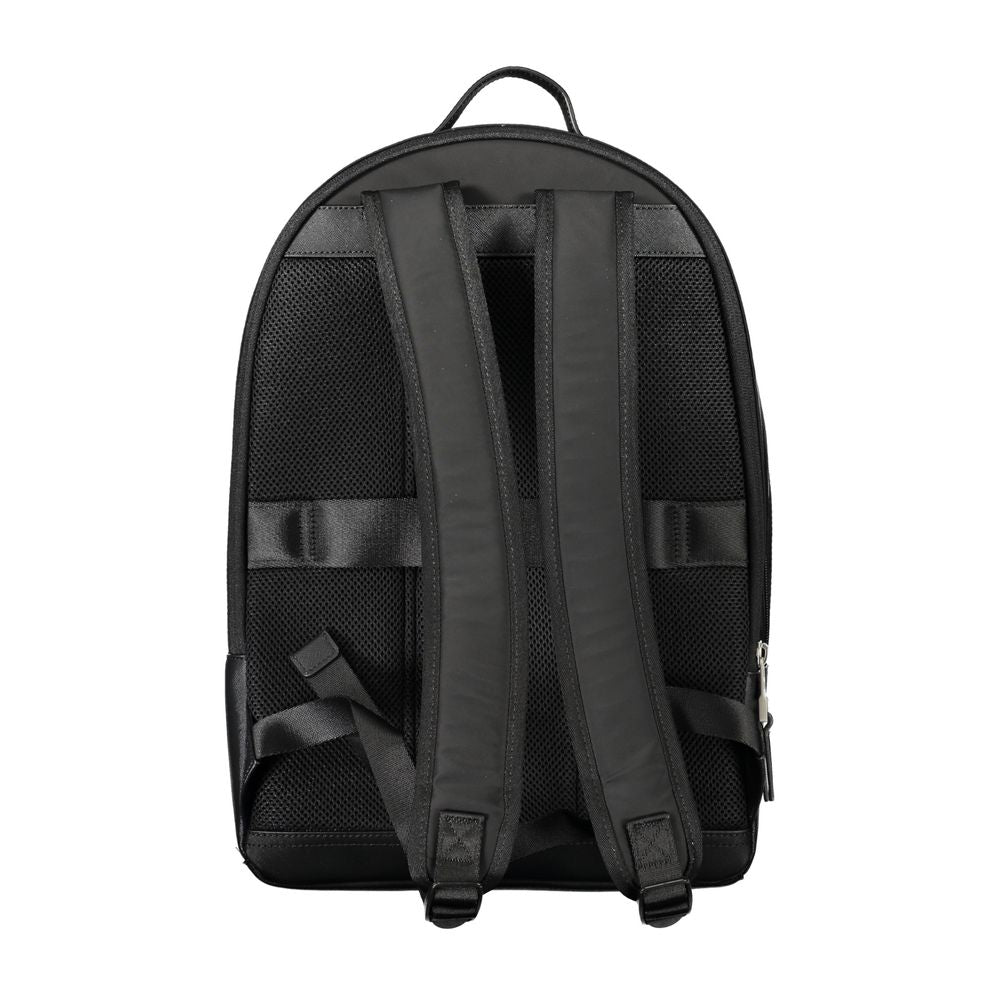 Rear view of Tommy Hilfiger Black Polyester Backpack showing adjustable straps and durable design.